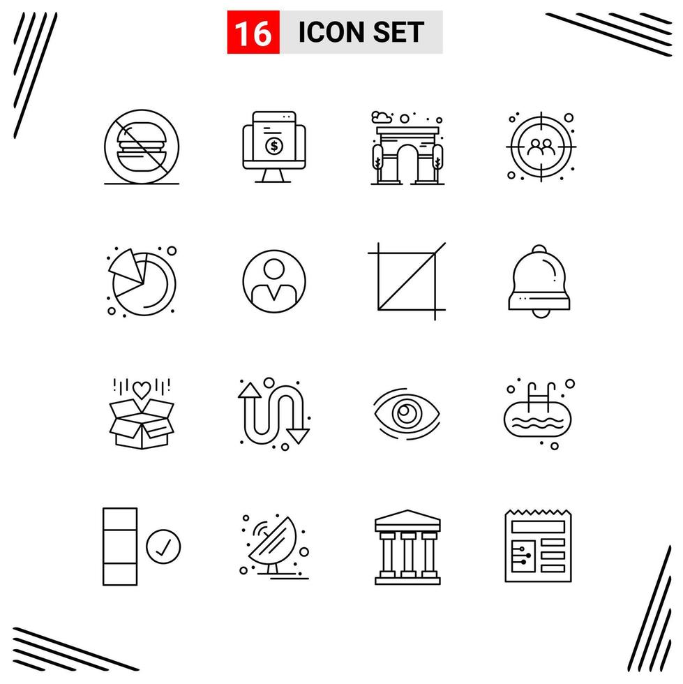 16 iconos estilo de línea basados en cuadrícula símbolos de esquema creativos para el diseño de sitios web signos de icono de línea simple aislados en fondo blanco conjunto de 16 iconos vector