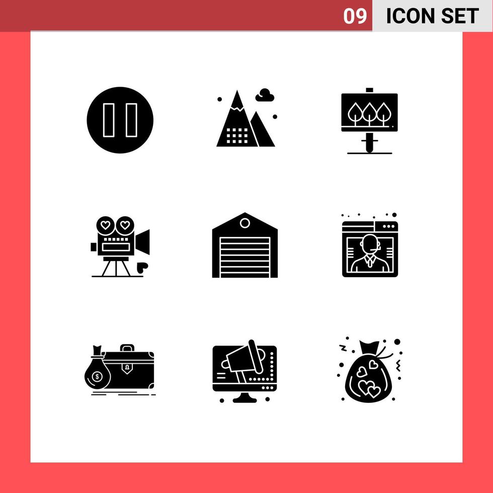 Stock Vector Icon Pack of 9 Line Signs and Symbols for order delivery sign valentine video camera Editable Vector Design Elements