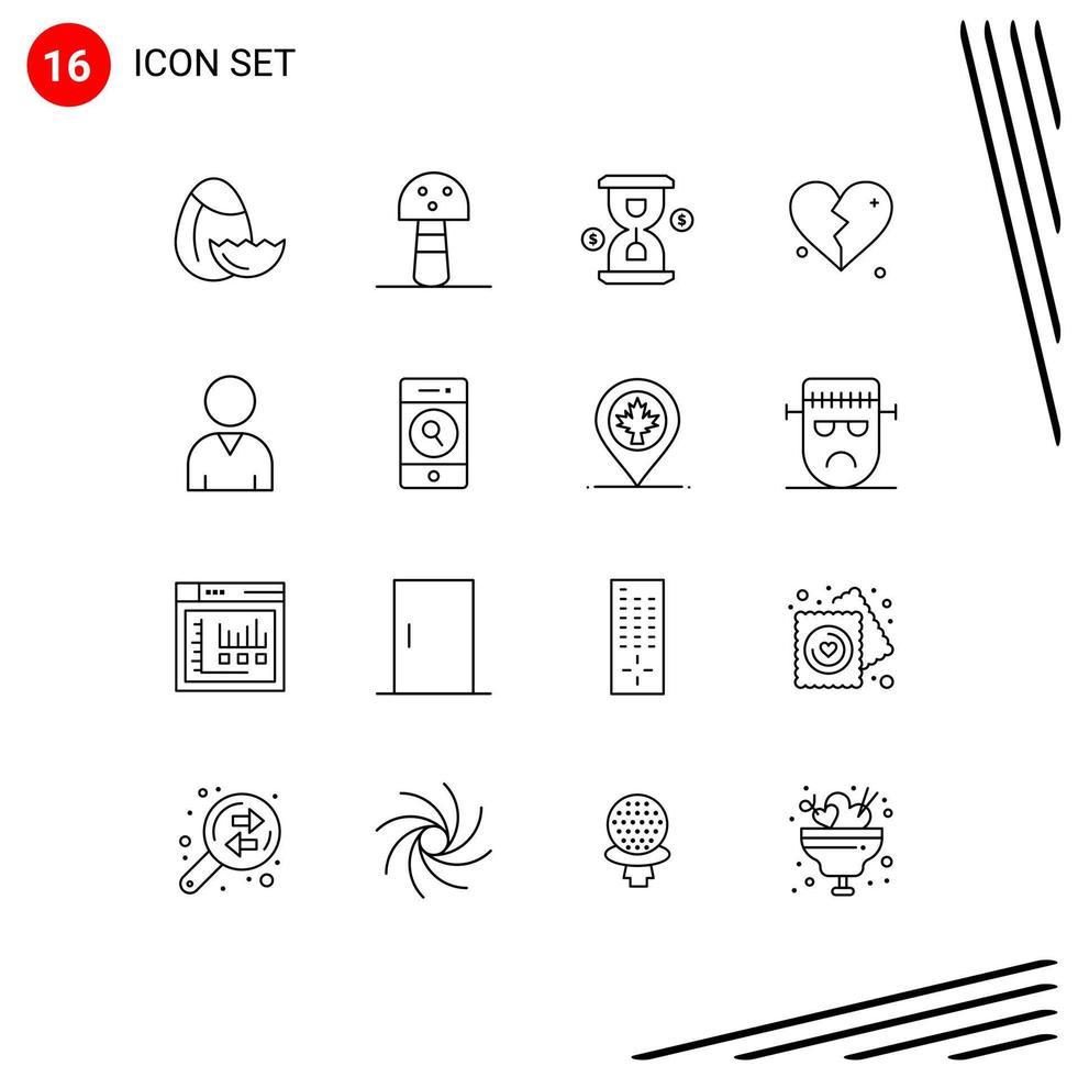 Set of 16 Modern UI Icons Symbols Signs for phone resources loading human heart Editable Vector Design Elements