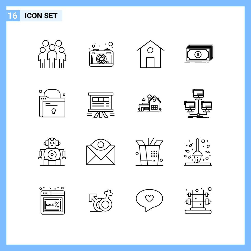 16 Icons Line style Creative Outline Symbols Black Line Icon Sign Isolated on White Background vector