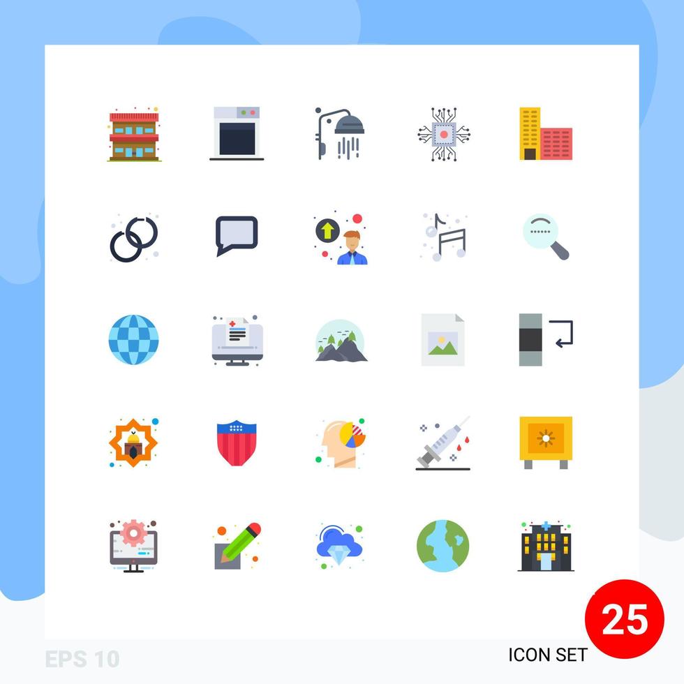 Group of 25 Flat Colors Signs and Symbols for accessorize building shower architecture processor Editable Vector Design Elements