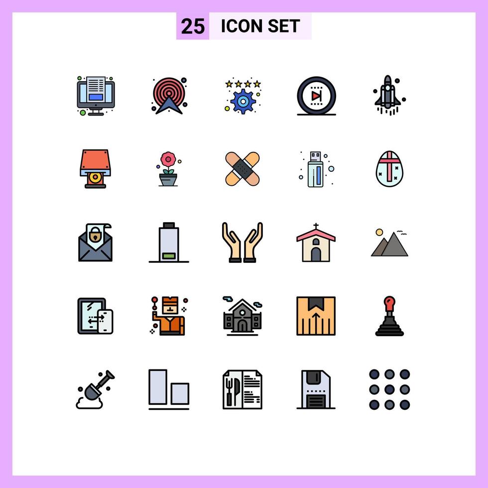 25 Filled line Flat Color concept for Websites Mobile and Apps launch online route office settings Editable Vector Design Elements