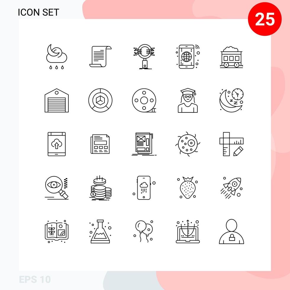 Line Pack of 25 Universal Symbols of pollution mobile analysis globe security Editable Vector Design Elements