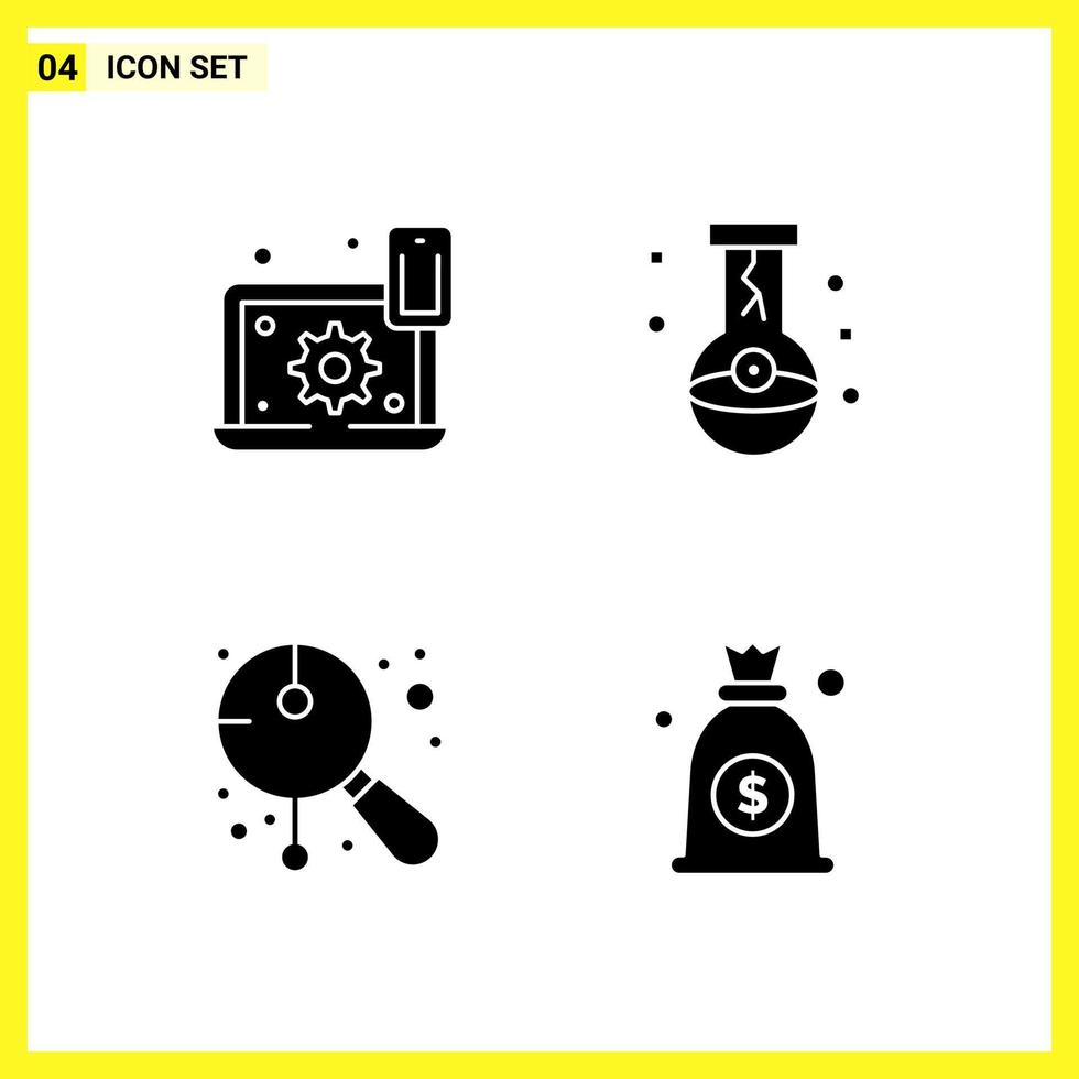 4 Icon Set Simple Solid Symbols Glyph Sign on White Background for Website Design Mobile Applications and Print Media vector