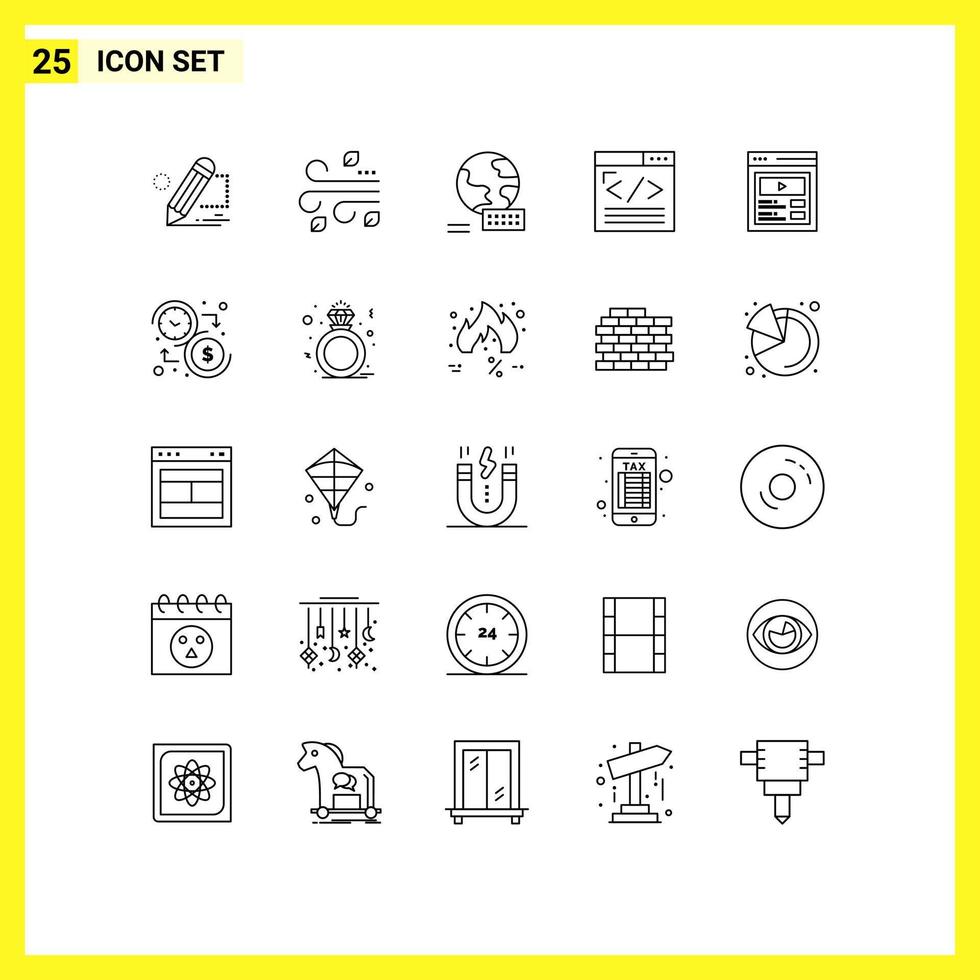 Group of 25 Modern Lines Set for custom content web design wind web content browser Editable Vector Design Elements