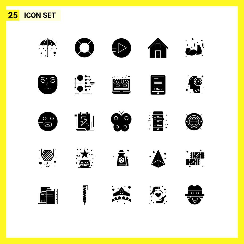 Universal Icon Symbols Group of 25 Modern Solid Glyphs of weightlifting exercise play dumbbell convo Editable Vector Design Elements