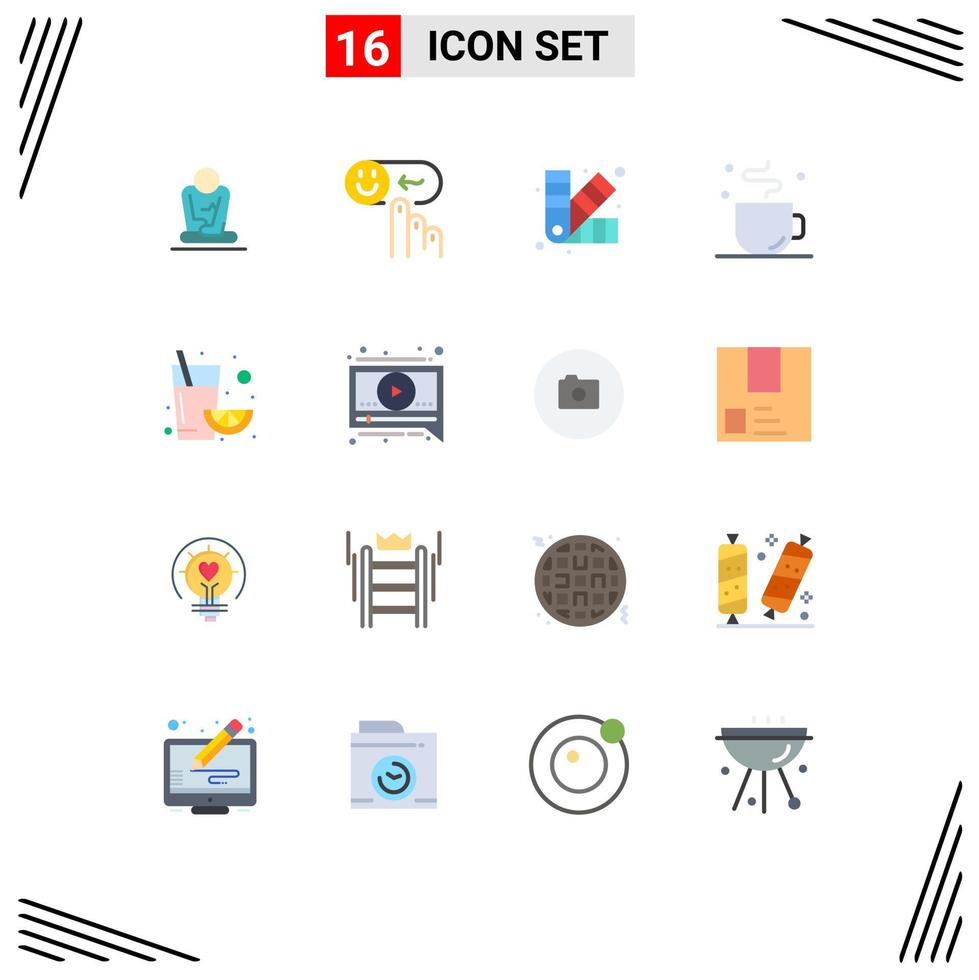 16 User Interface Flat Color Pack of modern Signs and Symbols of fruit cup support coffee chip Editable Pack of Creative Vector Design Elements