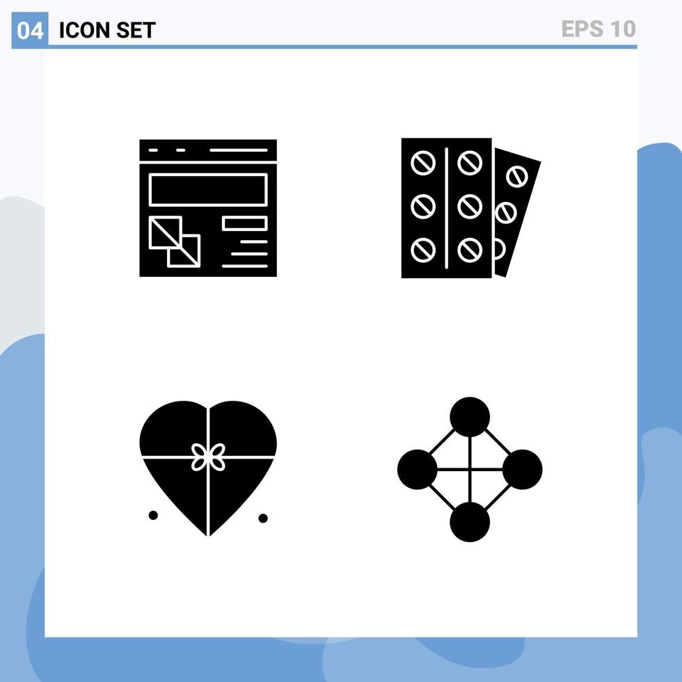 4 Creative Icons Modern Signs and Symbols of browser box page medicine heart Editable Vector Design Elements