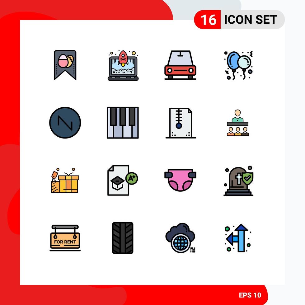 Universal Icon Symbols Group of 16 Modern Flat Color Filled Lines of music wave van sound toy Editable Creative Vector Design Elements