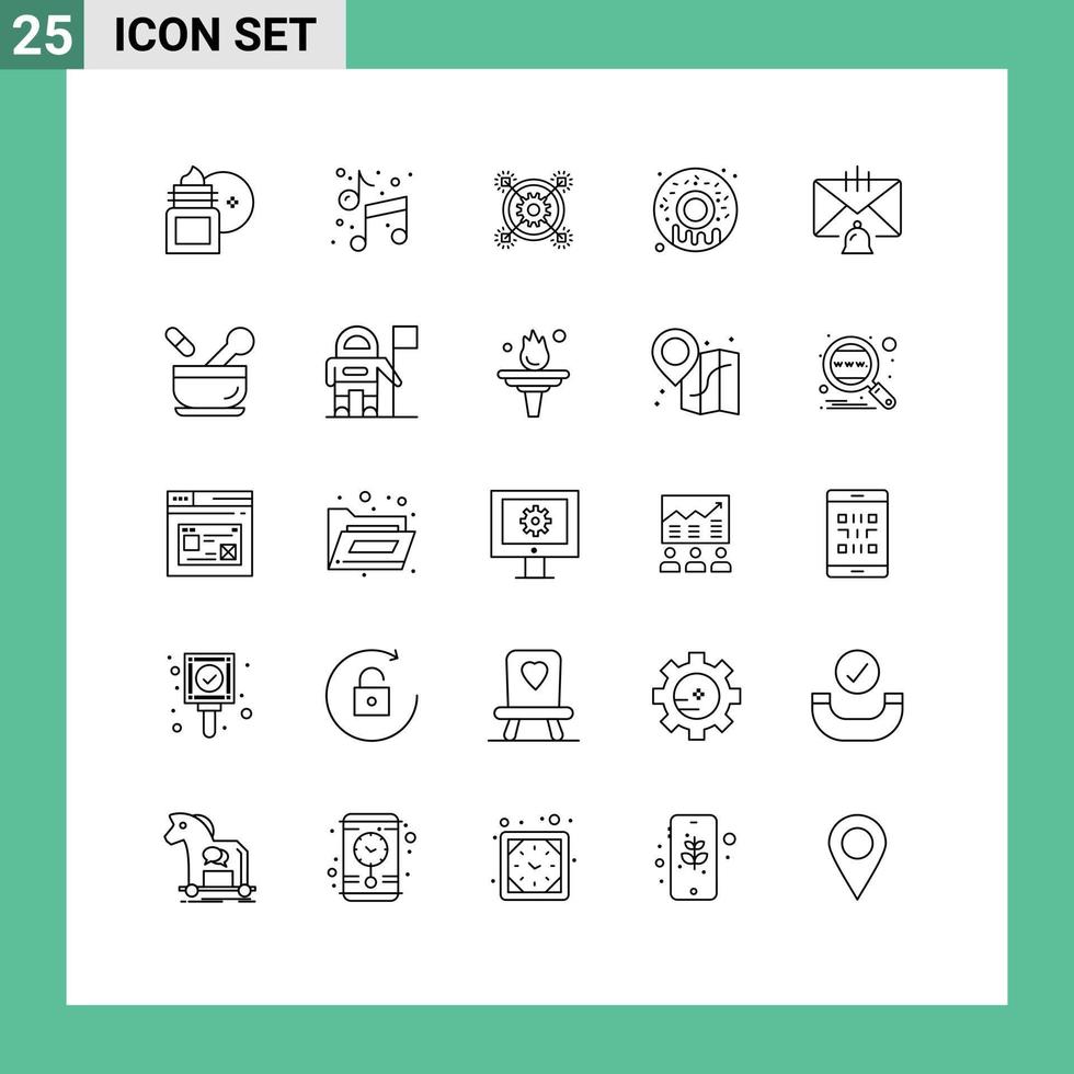 grupo de 25 líneas de signos y símbolos para alimentos de pintura dulce de campana elementos de diseño de vectores editables pertinentes