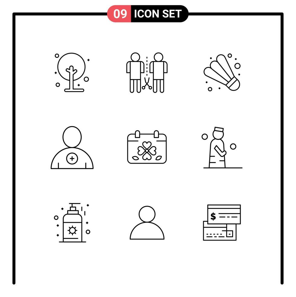 Pack of 9 Modern Outlines Signs and Symbols for Web Print Media such as day calendar shared user follow Editable Vector Design Elements