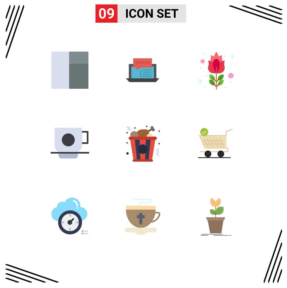 Mobile Interface Flat Color Set of 9 Pictograms of food finance blossom cup business Editable Vector Design Elements