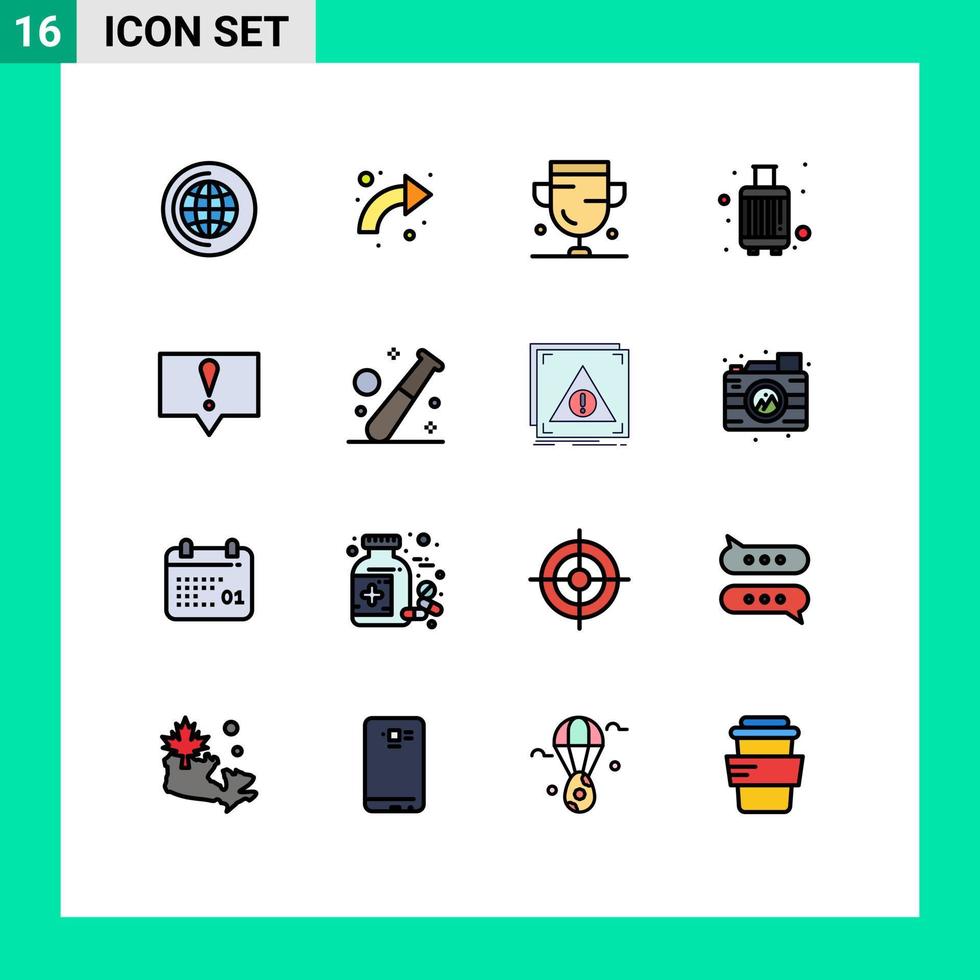 16 User Interface Flat Color Filled Line Pack of modern Signs and Symbols of travel luggage achievement case trophy Editable Creative Vector Design Elements