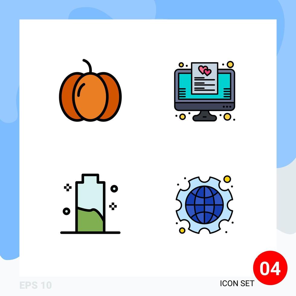 Set of 4 Modern UI Icons Symbols Signs for food charge vegetables list energy Editable Vector Design Elements