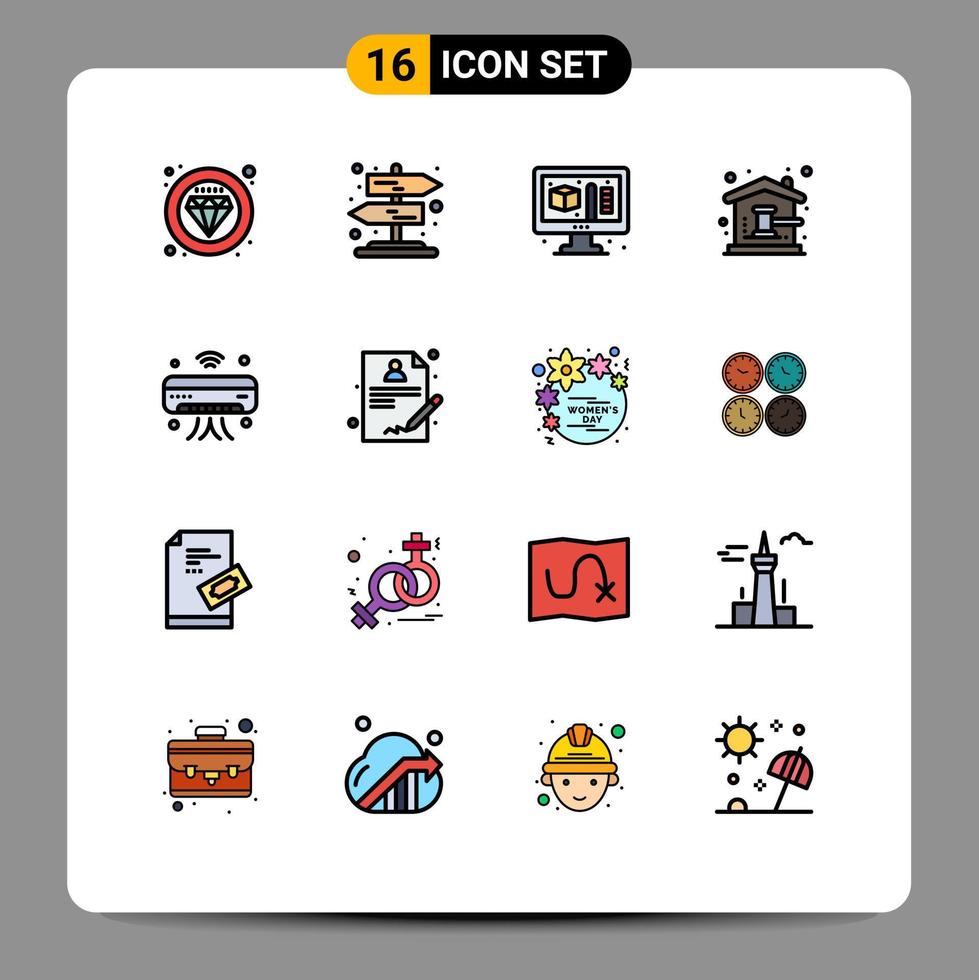 paquete de 16 signos y símbolos modernos de líneas rellenas de color plano para medios de impresión web como Internet de las cosas elementos de diseño de vectores creativos editables de la corte de la casa del proceso de CA
