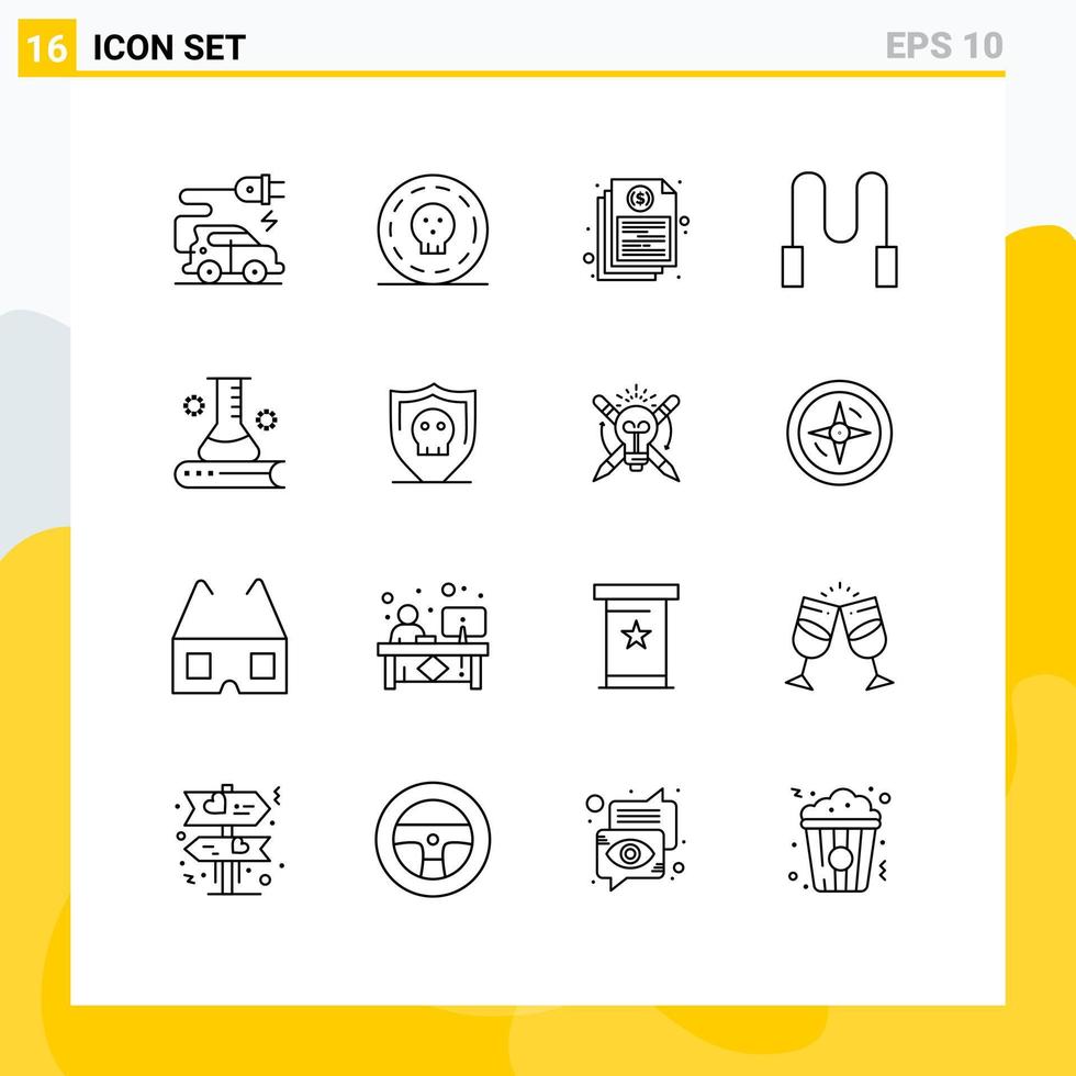 16 Universal Outline Signs Symbols of science information science and education document sport rope Editable Vector Design Elements