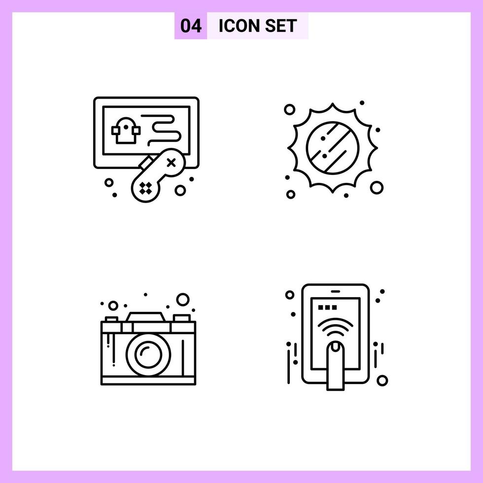 4 Icons in Line Style Outline Symbols on White Background Creative Vector Signs for Web mobile and Print