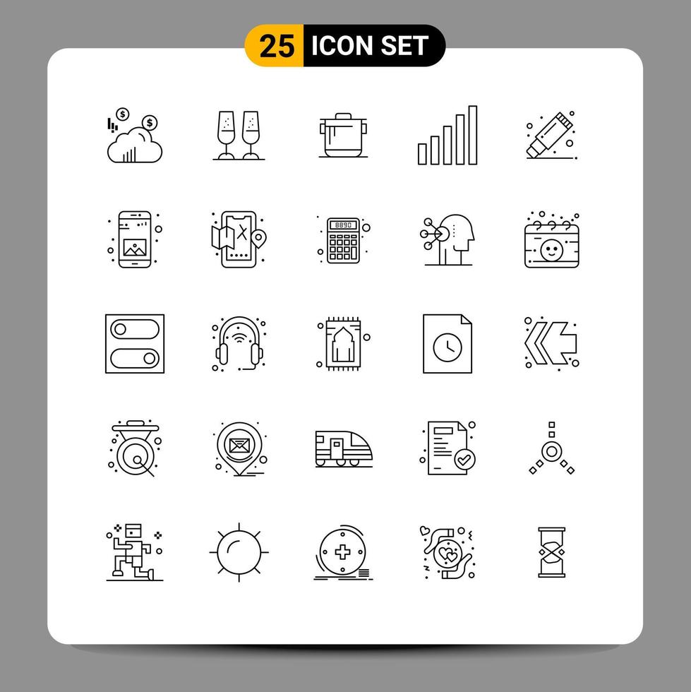 Modern Set of 25 Lines Pictograph of stationary remover kitchen remove phone Editable Vector Design Elements