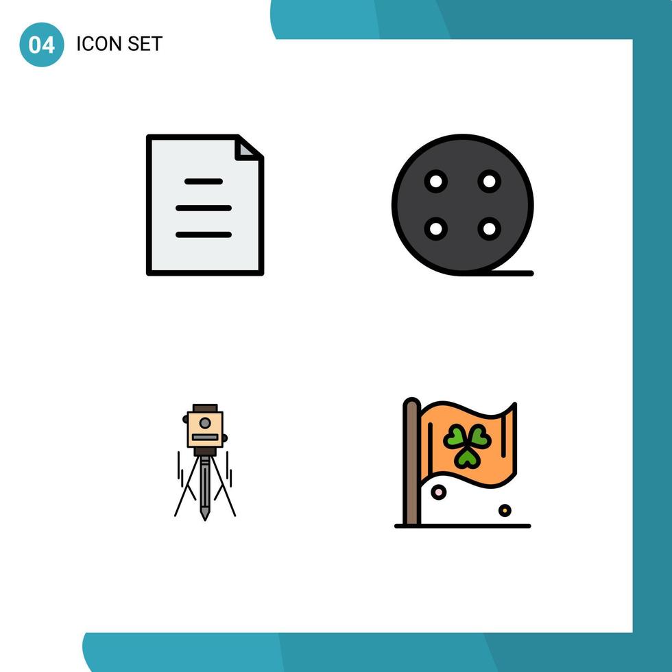 Modern Set of 4 Filledline Flat Colors and symbols such as document level battery laser flag Editable Vector Design Elements