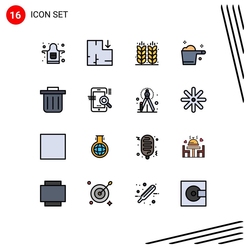 Mobile Interface Flat Color Filled Line Set of 16 Pictograms of mobile recycling bin farming housekeeping detergent Editable Creative Vector Design Elements