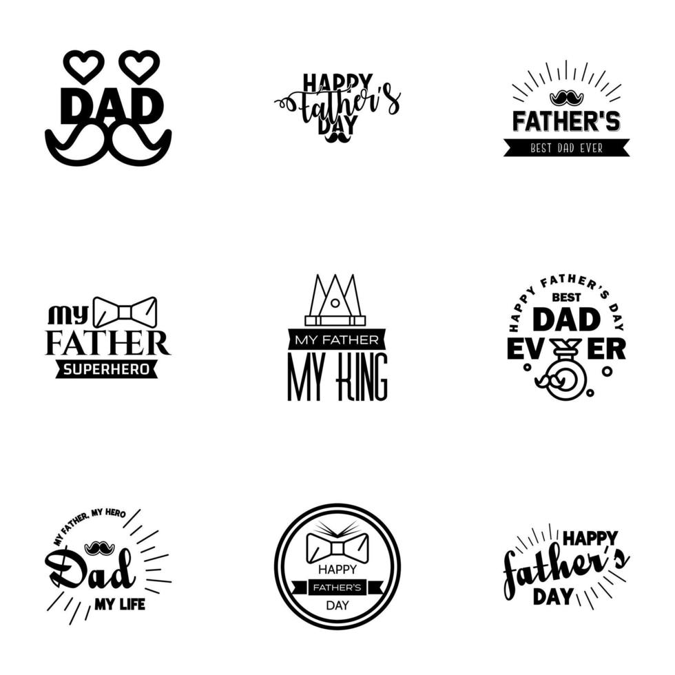 HAPPY FATHERS DAY 9 Black HOLIDAY HAND LETTERING VECTOR HAND LETTERING GREETING TYPOGRAPHY Editable Vector Design Elements