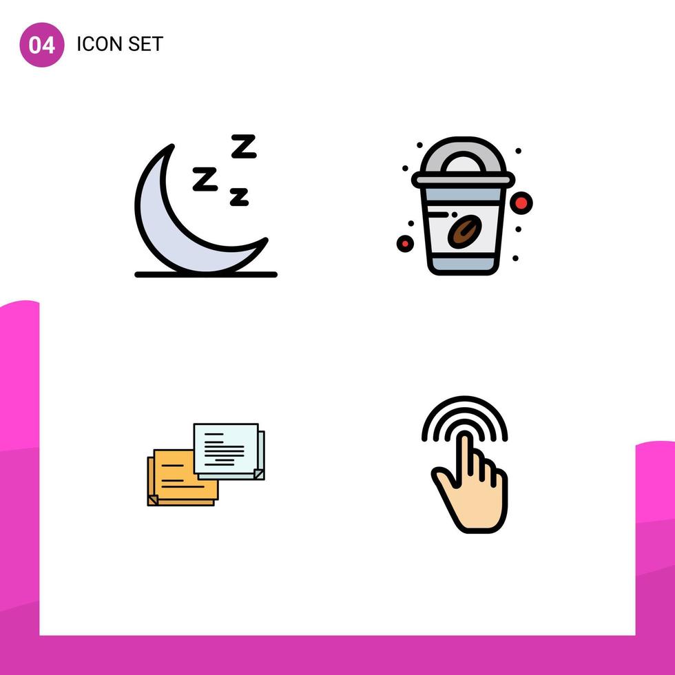 Pictogram Set of 4 Simple Filledline Flat Colors of moon popup coffee chat gestures Editable Vector Design Elements