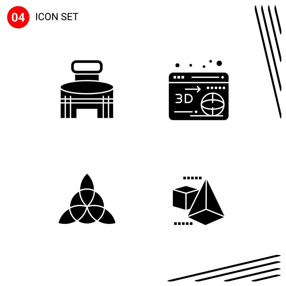 Collection of 4 Vector Icons in solid style Pixle Perfect Glyph Symbols for Web and Mobile Solid Icon Signs on White Background 4 Icons