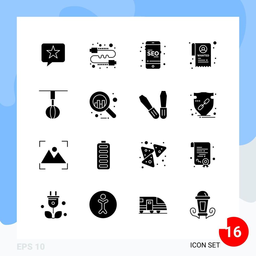 Modern Pack of 16 Icons Solid Glyph Symbols isolated on White Backgound for Website designing vector