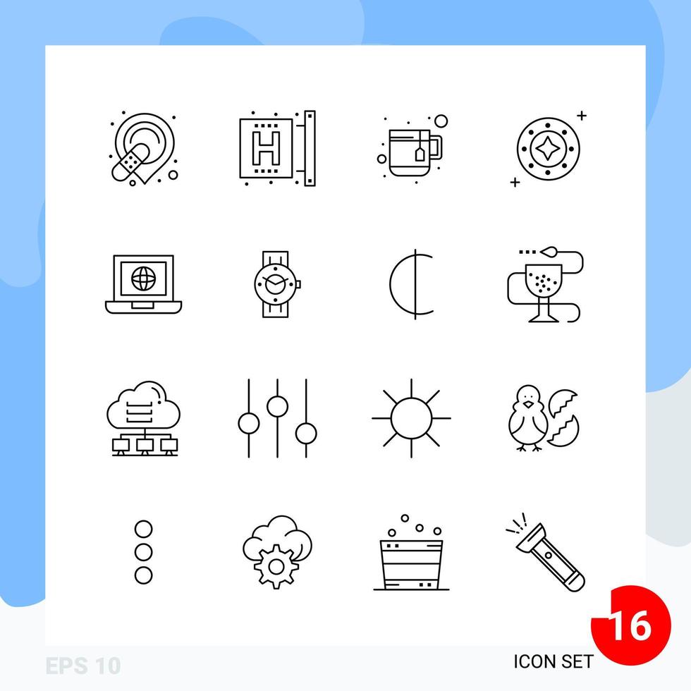 Modern Pack of 16 Icons Line Outline Symbols isolated on White Backgound for Website designing vector