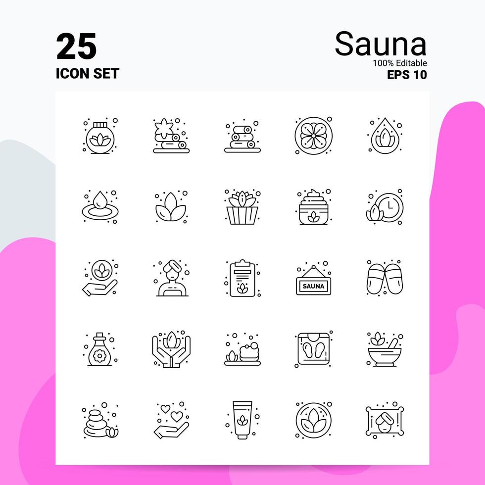 25 Sauna Icon Set 100 Editable EPS 10 Files Business Logo Concept Ideas Line icon design vector