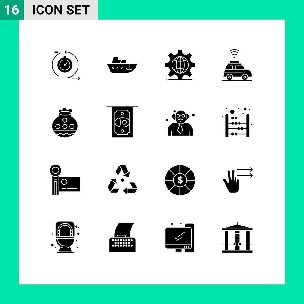 Mobile Interface Solid Glyph Set of 16 Pictograms of sand map yacht location setting Editable Vector Design Elements