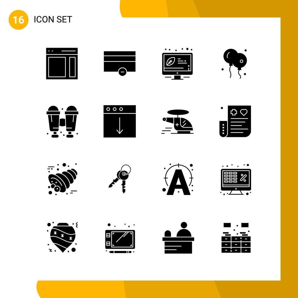 16 Icon Set Solid Style Icon Pack Glyph Symbols isolated on White Backgound for Responsive Website Designing vector