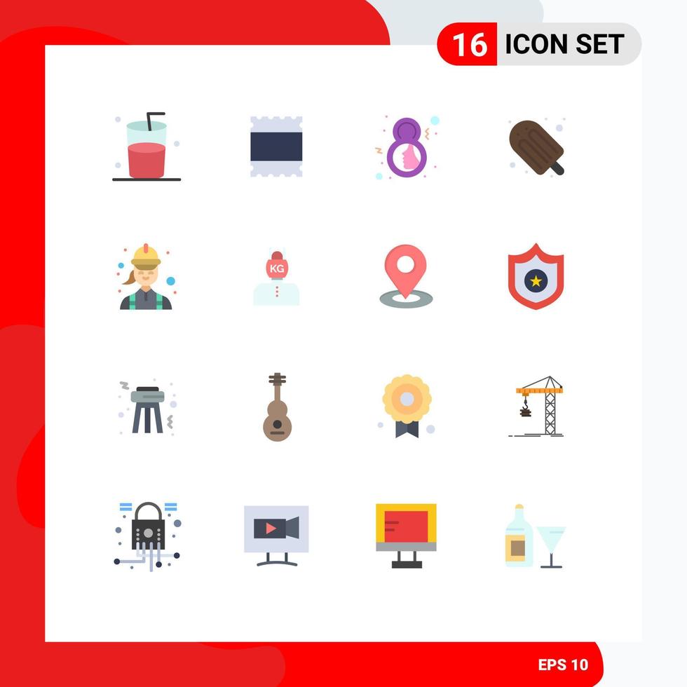 Mobile Interface Flat Color Set of 16 Pictograms of female electrician symbol construction summer Editable Pack of Creative Vector Design Elements