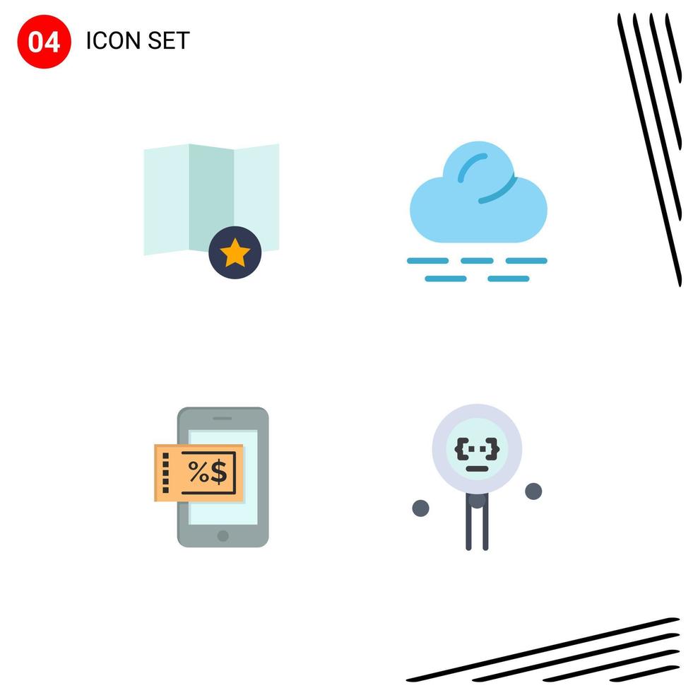 Set of 4 Vector Flat Icons on Grid for map coding cloud mobile development Editable Vector Design Elements