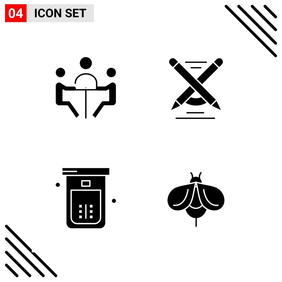 Pixle Perfect Set of 4 Solid Icons Glyph Icon Set for Webite Designing and Mobile Applications Interface vector