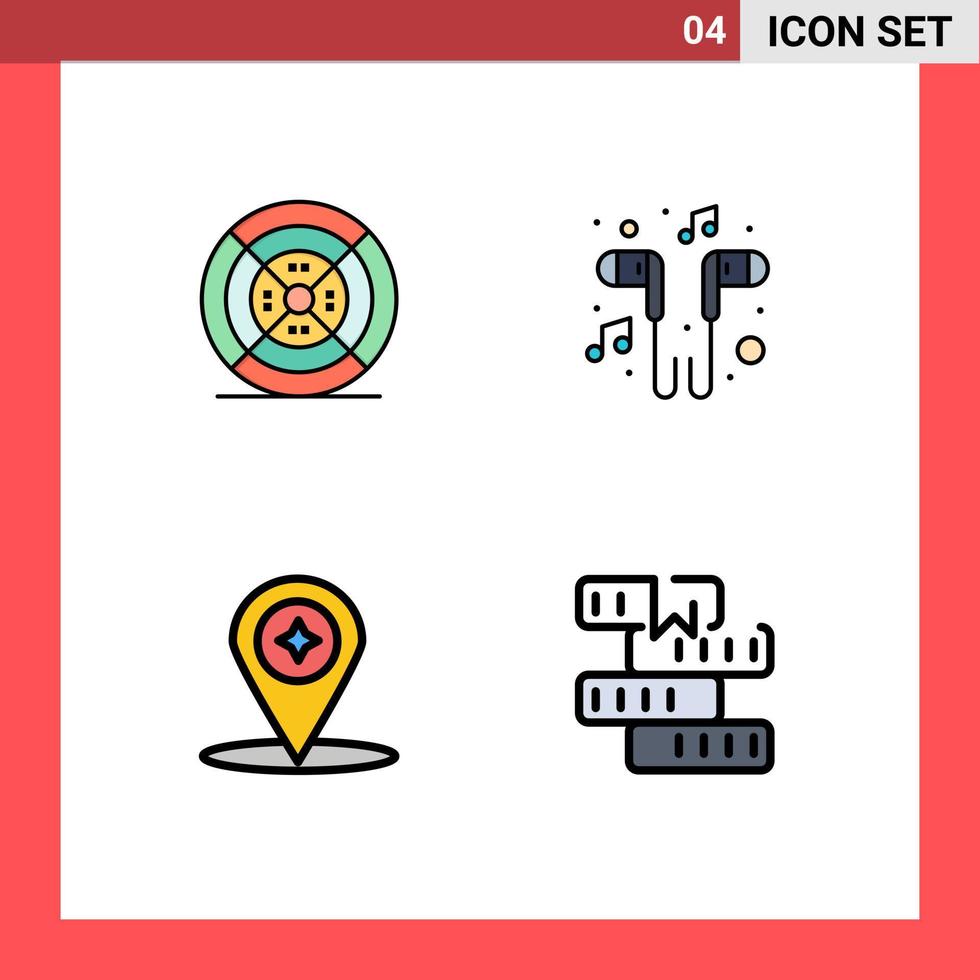 4 Creative Icons Modern Signs and Symbols of film map print music navigation Editable Vector Design Elements