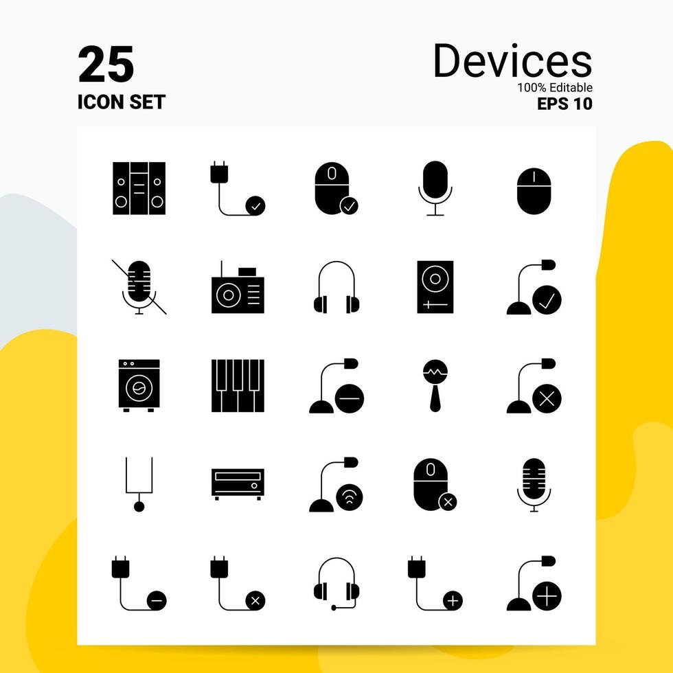 25 Devices Icon Set 100 Editable EPS 10 Files Business Logo Concept Ideas Solid Glyph icon design vector
