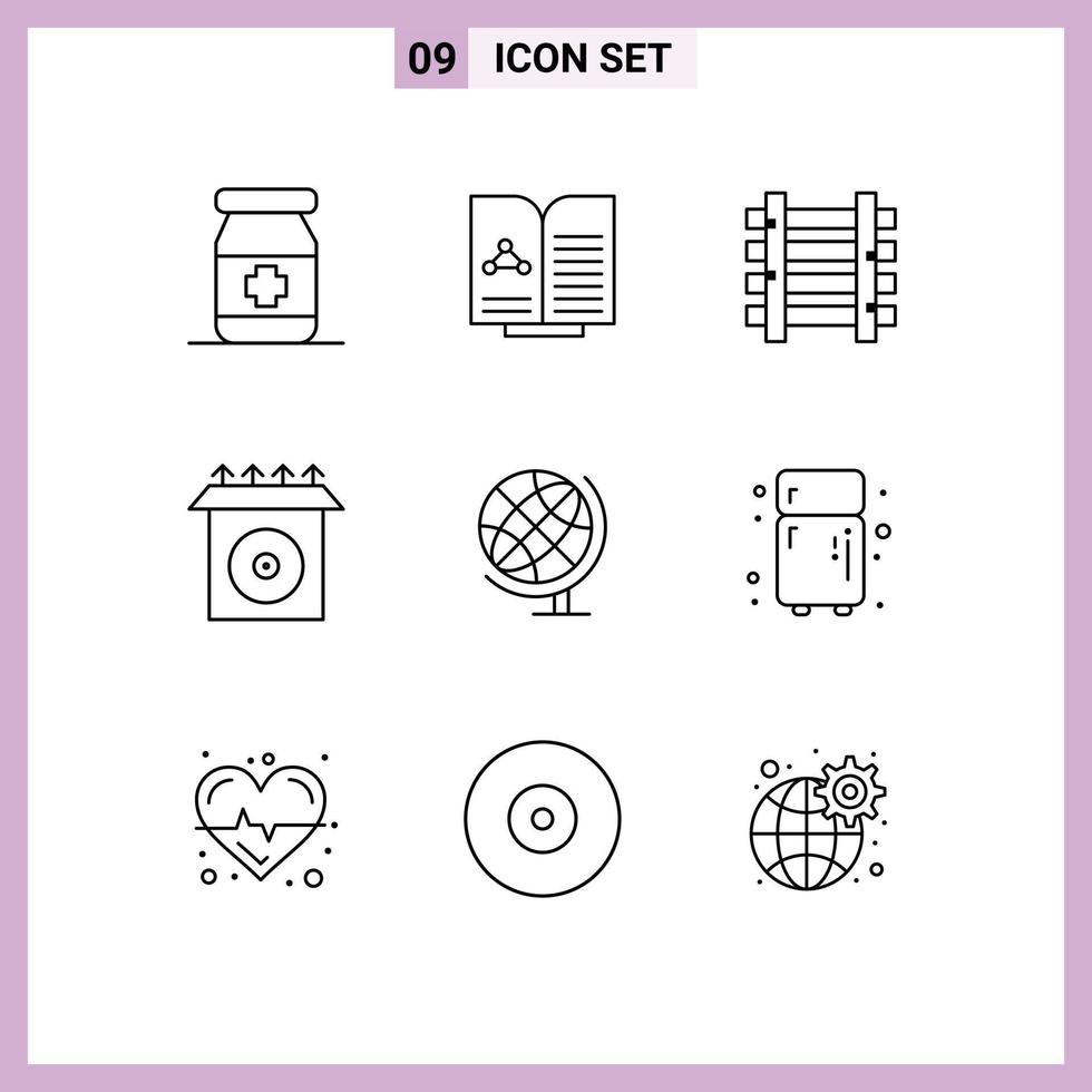 Stock Vector Icon Pack of 9 Line Signs and Symbols for electronic geography station earth install Editable Vector Design Elements