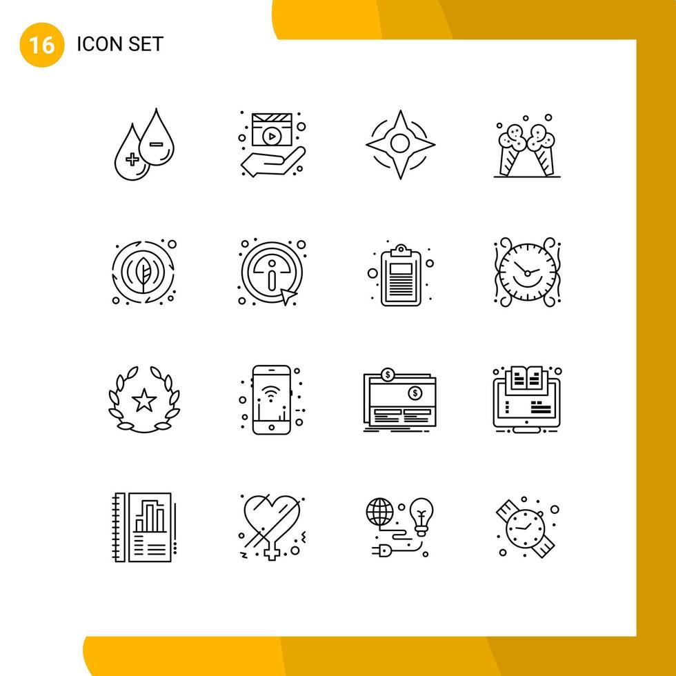 Modern Set of 16 Outlines and symbols such as energy cream media player ice way Editable Vector Design Elements