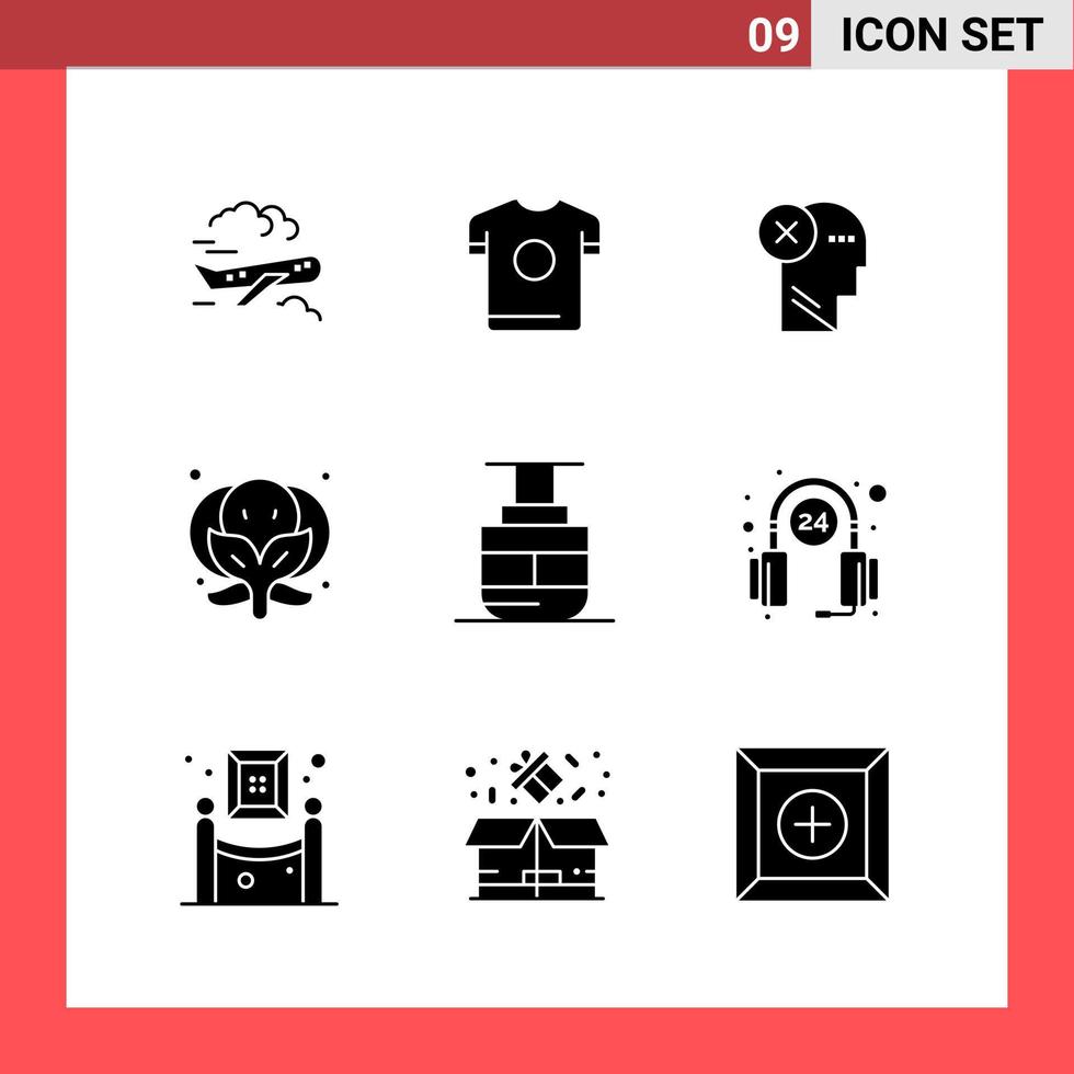 9 Icon Pack Solid Style Glyph Symbols on White Background Simple Signs for general designing vector