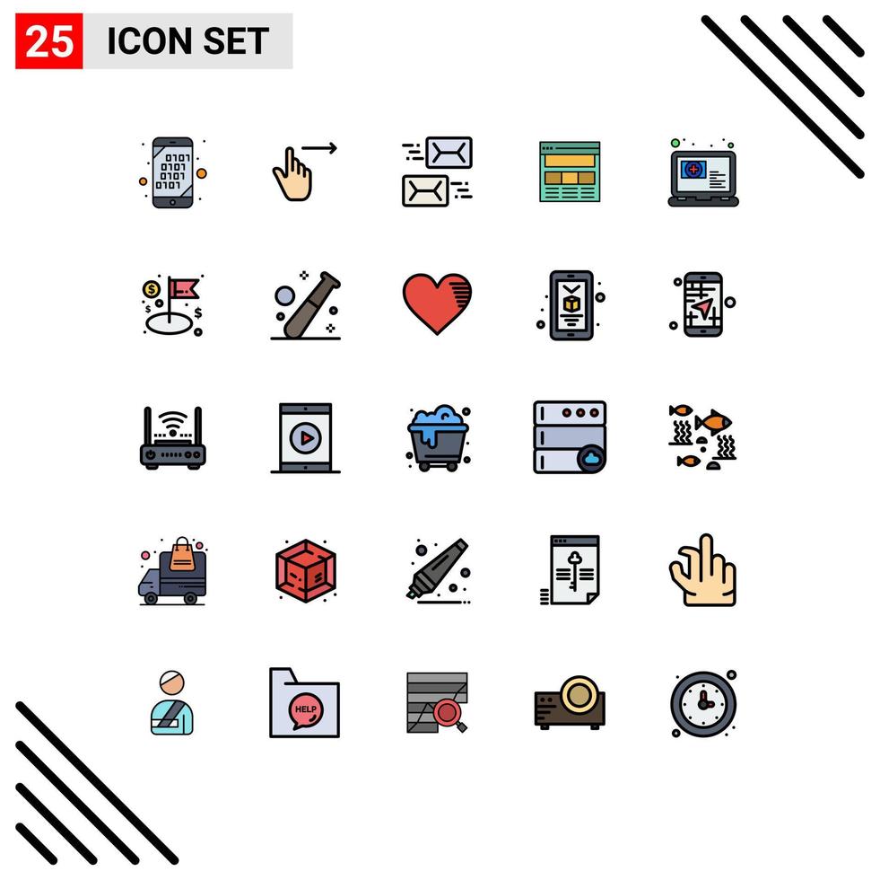 Mobile Interface Filled line Flat Color Set of 25 Pictograms of web page swipe website letter Editable Vector Design Elements