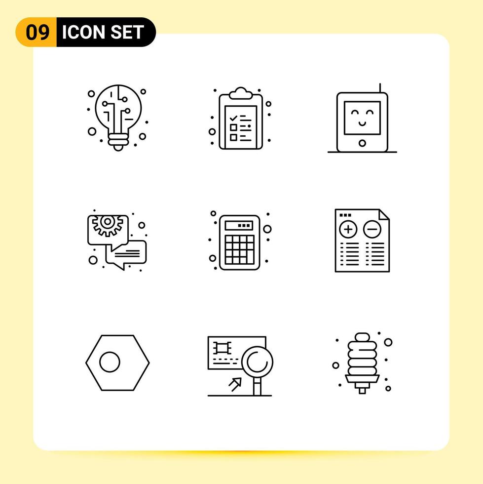9 Universal Outline Signs Symbols of calculation calculator monitor accounting consulting Editable Vector Design Elements