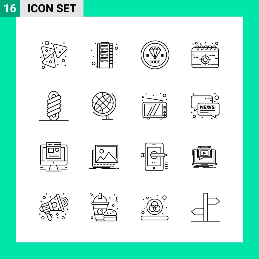 paquete de 16 iconos de estilo de línea establece símbolos de esquema para imprimir signos creativos aislados en fondo blanco vector