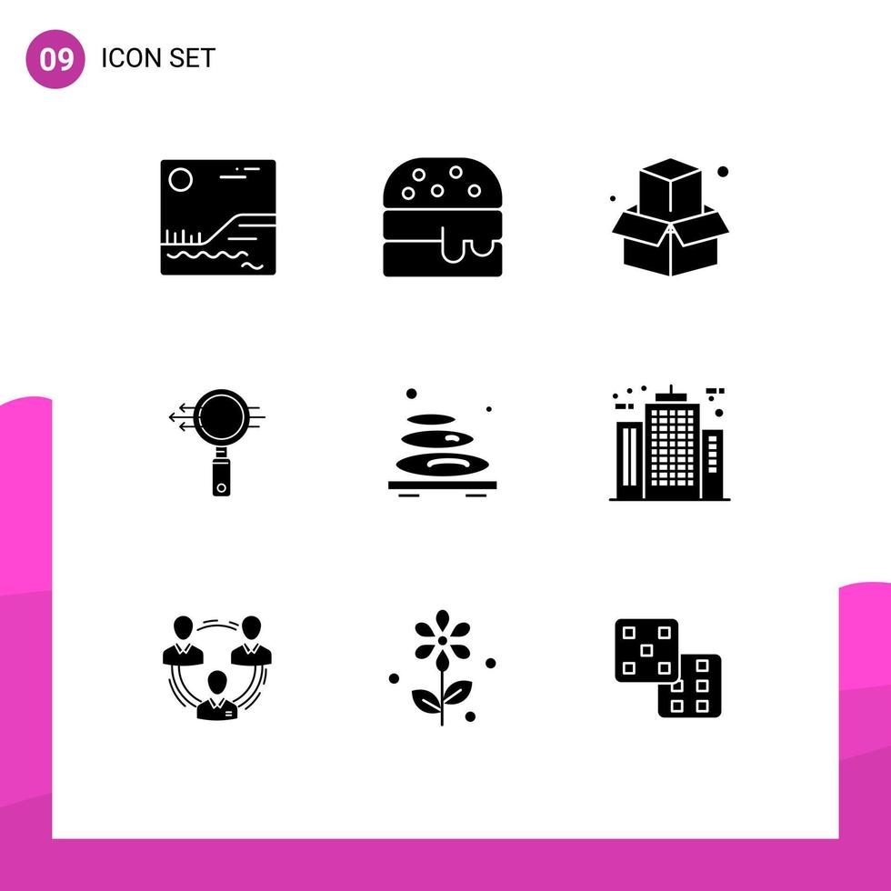 9 Universal Solid Glyph Signs Symbols of architect spa search relax hot Editable Vector Design Elements