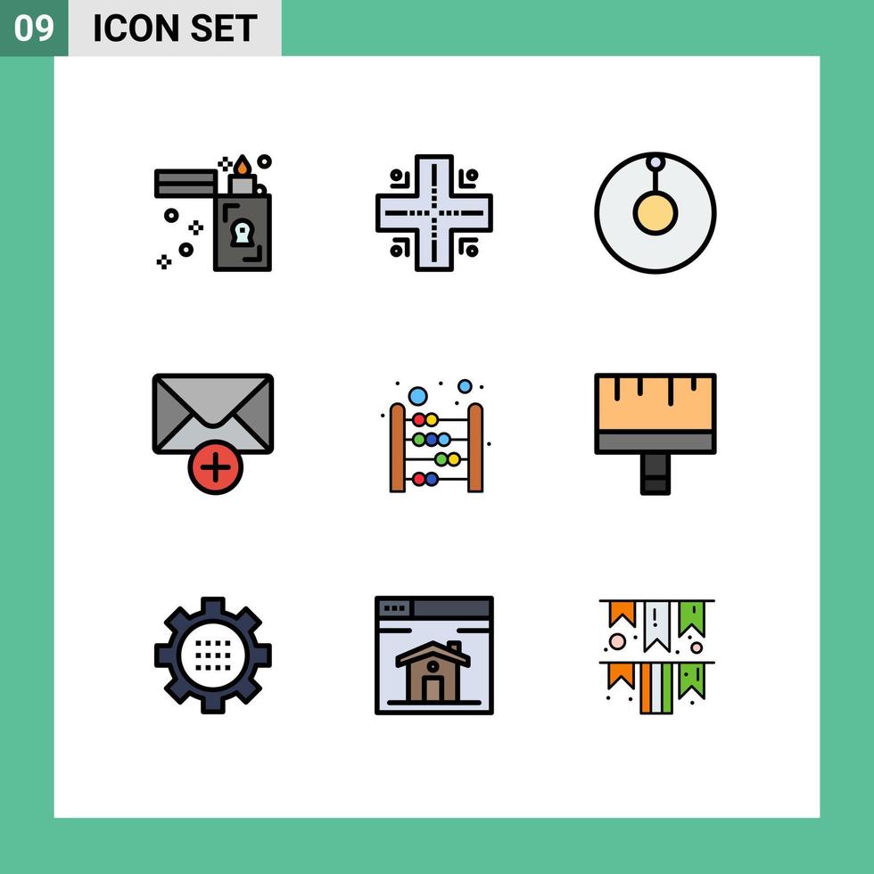 conjunto moderno de 9 colores planos y símbolos de línea de relleno, como elementos de diseño de vectores editables de ábaco de educación cenital de matemáticas de pincel