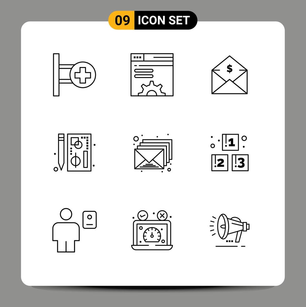 Universal Icon Symbols Group of 9 Modern Outlines of web graph dollar chart order Editable Vector Design Elements