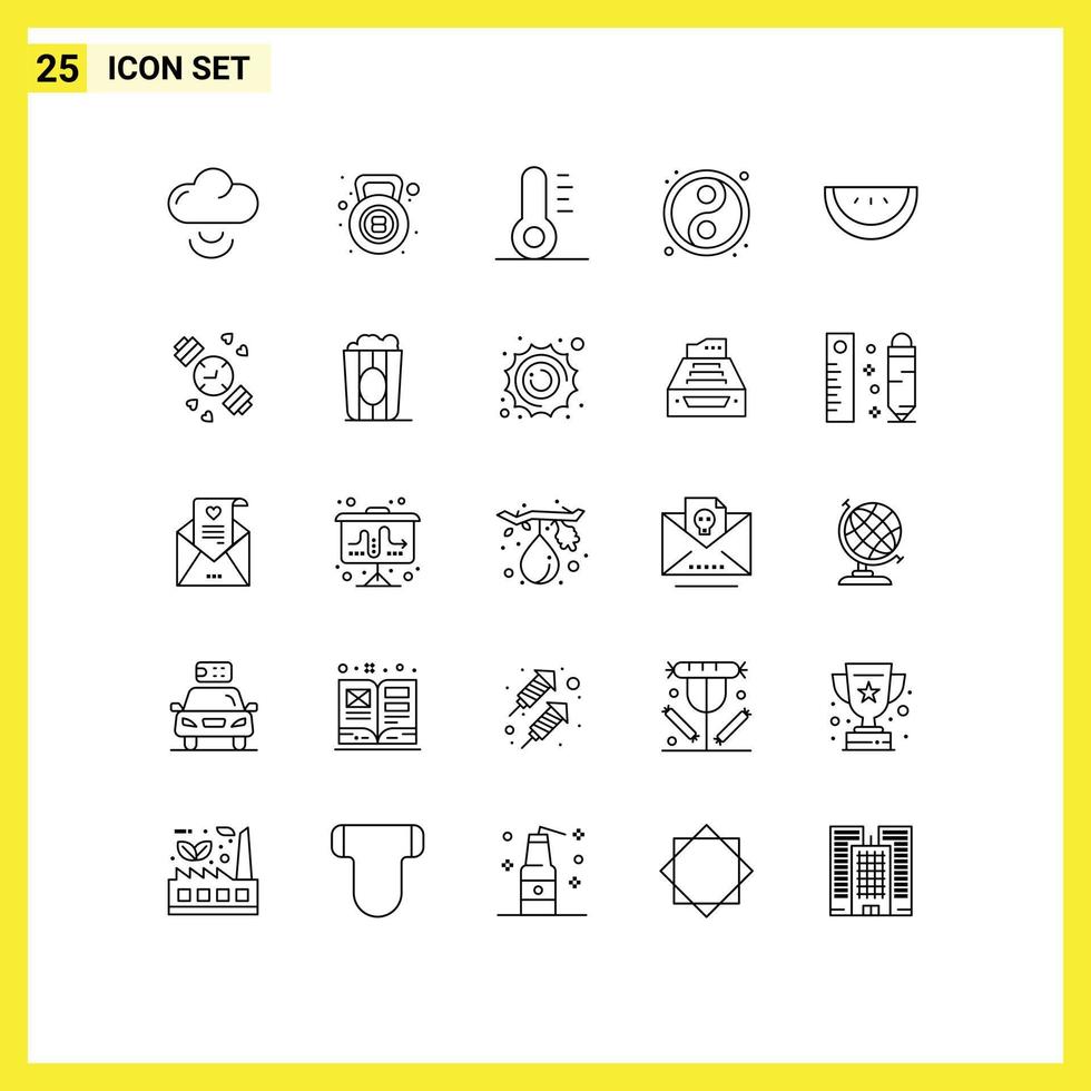 paquete de iconos vectoriales de stock de 25 signos y símbolos de línea para el reloj de mano de cine elementos de diseño vectorial editables de rebanadas de reloj de vacaciones vector