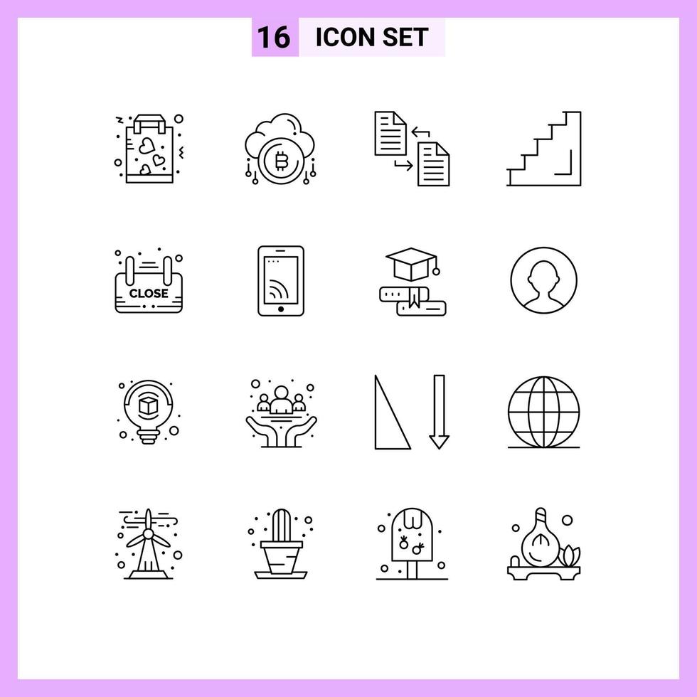 Set of 16 Modern UI Icons Symbols Signs for level floor d transfer file Editable Vector Design Elements