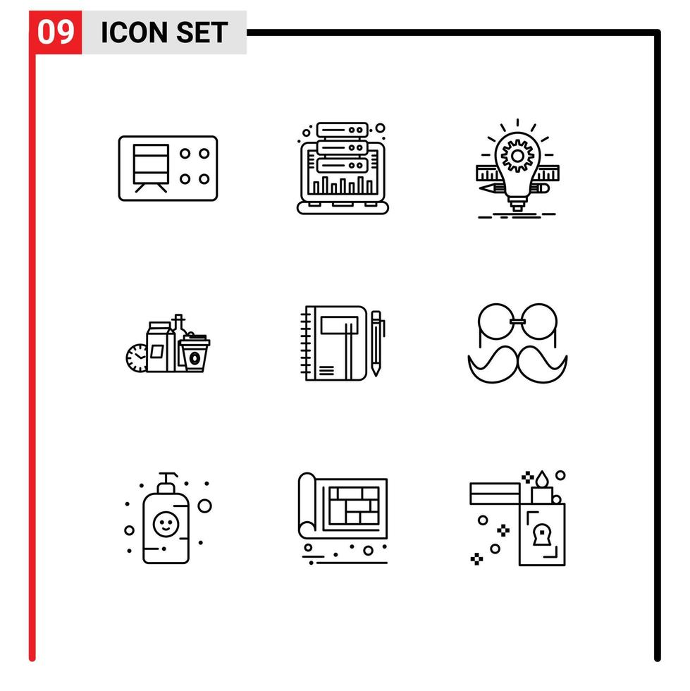 Modern Set of 9 Outlines Pictograph of coffee milk deveopment items scale Editable Vector Design Elements