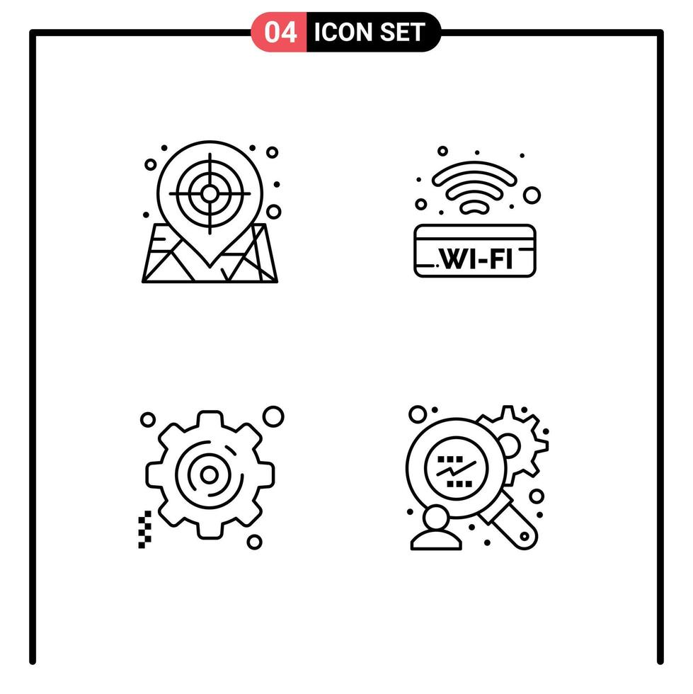 Mobile Interface Line Set of 4 Pictograms of map gear web signal consumers research Editable Vector Design Elements